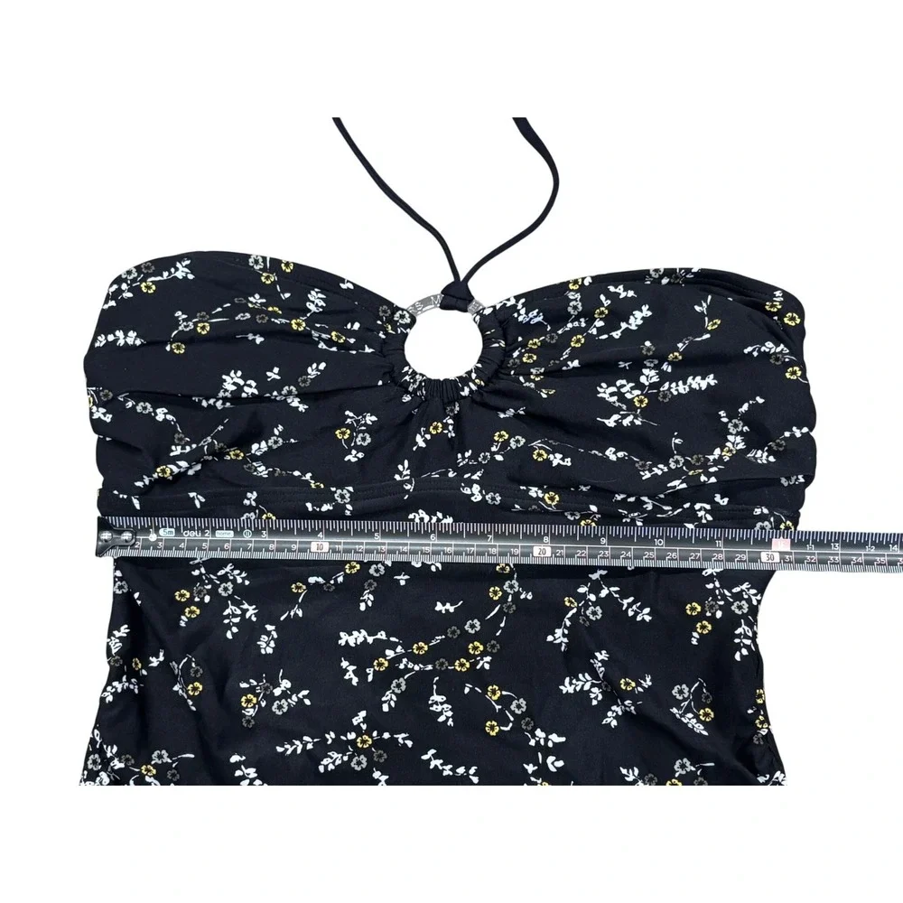 Michael‎ Kors Tankini Top Womens XS Black Floral Halter O-Ring